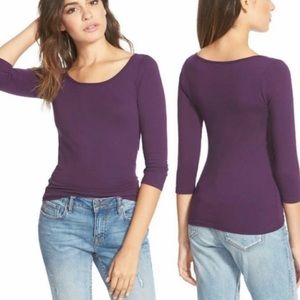 FRENCHI scoop neck 3/4 sleeve tee